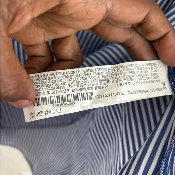 Zara Blouse XL Fairycore Peasant Blue White Stripe Ruffle Sleeve Cottagecore - Picture 6 of 7